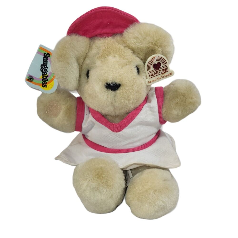 Vtg Heartline Snuggables‎ Plush Muffy Teddy Bear Stuffed Animal Tennis 1983 8"